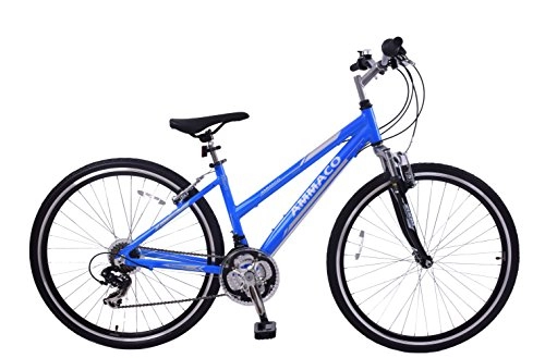 Road Bike : AMMACO CS150 WOMENS 16" ALLOY FRAME FRONT SUSPENSION 21 SPEED 700C WHEEL HYBRID BIKE BLUE
