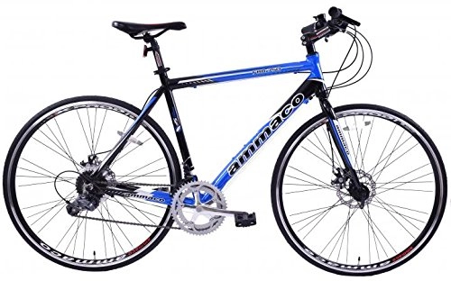 Road Bike : AMMACO FBR750 GENTS SPORTS ROAD BIKE 16 SPEED STRAIGHT BAR RACER WITH DISC BRAKES 43cm FRAME BLUE