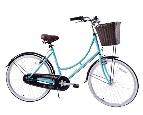 Road Bike : Ammaco Holland Womens 26" Wheel Dutch Style Heritage Bike & Basket Mint Green 16" Frame