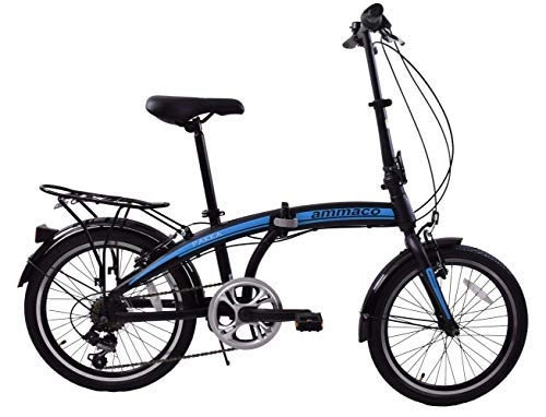 Road Bike : Ammaco. Pakka 20" Wheel Folding City Commuter Caravan Folder Bike 6 Speed Blue / Black