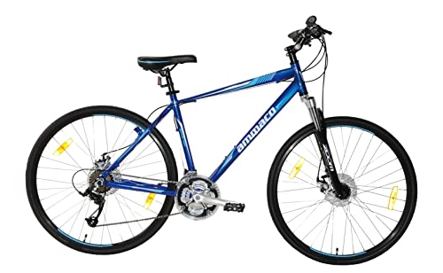 Road Bike : Ammaco Runner Pro D Plus Hybrid Sports Trekking Bike Bicycle Road 700c Wheel Disc Brakes Front Suspension With Lockout 21" Alloy Frame Blue
