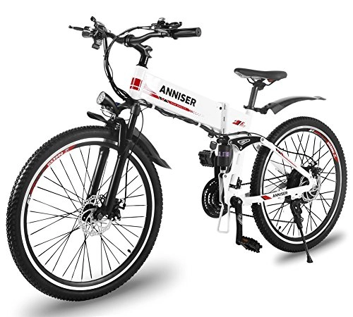 Road Bike : ANNISER Electric Mountain Bike Folding Ebike 26 Inch 500W 21 Speed 48V Lithium Battery Aluminum Alloy Electric Assisted Bicycle (White)