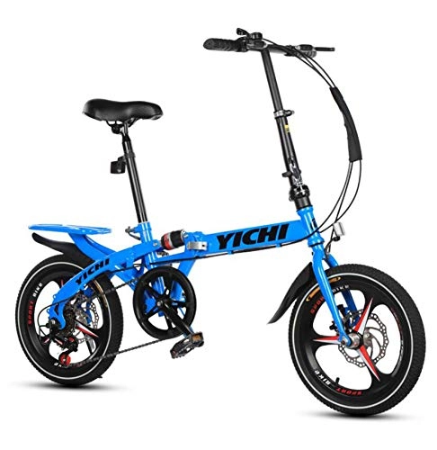 Road Bike : AOHMG Folding Bicycle, 7-Speed Foldable Bike Dual Disc Brake Aluminum Lightweight, Blue_14in