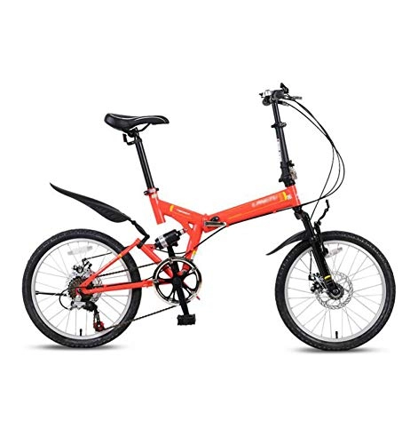 Road Bike : AOHMG Folding Bike Adult Lightweight, 7-Speed Mountain Foldable Bike With Fenders, Red_20in