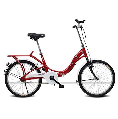 Road Bike : AOHMG Folding Bike City Foldable Bike, Single-Speed Folding Bikes Reinforced Frame, Red 2_22in