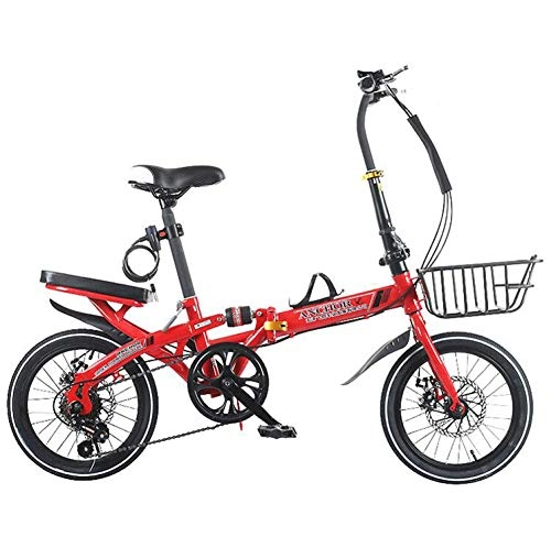 Road Bike : AOHMG Folding Bike Lightweight Foldable Bike, 6-Speed Dual Disc Brake Adjustable Seat, Red_20in