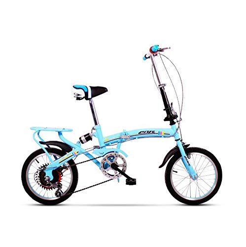 Road Bike : AOHMG Folding Bikes for Adults, 6-Speed Folding Bicycle Lightweight Reinforced Frame Foldable Bike, Blue_16in