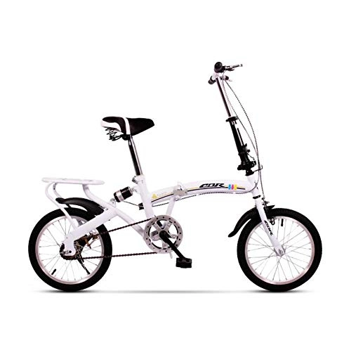Road Bike : AOHMG Folding Bikes for Adults, 6-Speed Folding Bicycle Lightweight Reinforced Frame Foldable Bike, White_16in
