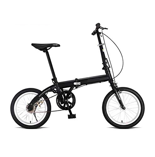 Road Bike : AOHMG Folding Bikes for Adults Lightweight, Single-Speed Foldable Bike With Comfort Saddle, Black_16in