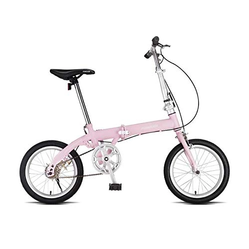 Road Bike : AOHMG Folding Bikes for Adults Lightweight, Single-Speed Foldable Bike With Comfort Saddle, Pink_16in