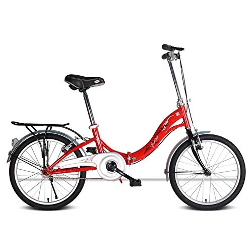 Road Bike : AOHMG Folding Bikes for Adults Lightweight, Single-Speed Reinforced Frame With Fenders, Red 2_20in