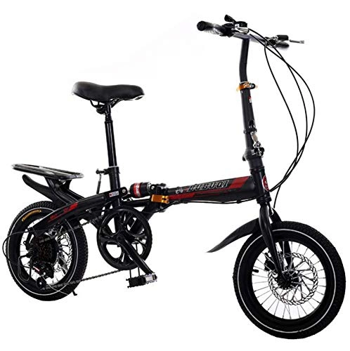 Road Bike : AOHMG Folding Bikes Lightweight Folding Bicycle, 6-Speed Foldable Bike Reinforced Frame, Black_16in