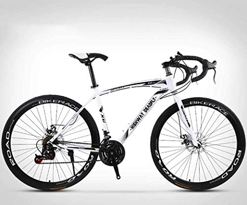 Road Bike : Aoyo 26-Inch Road Bicycle, 24-Speed Bikes, Double Disc Brake, High Carbon Steel Frame, Road Bicycle Racing, Men's And Women Adult-Only, (Color : White)