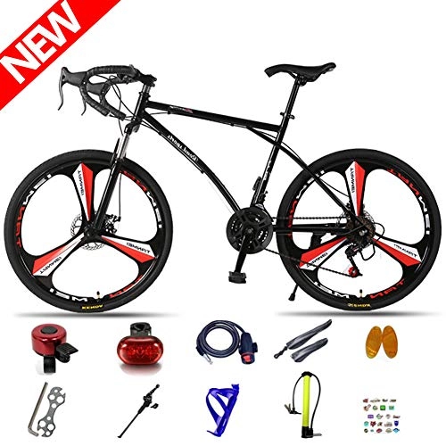 Road Bike : ATGTAOS 26 Inch Road Bike, Variable Speed Fixed Gear Bicycle, One Piece Solid Tire, Mountain, Shock Absorbing Front Fork, 24 Speed, Dual Disc Brake, Student, Teenager, Female, Adult, Male, 2