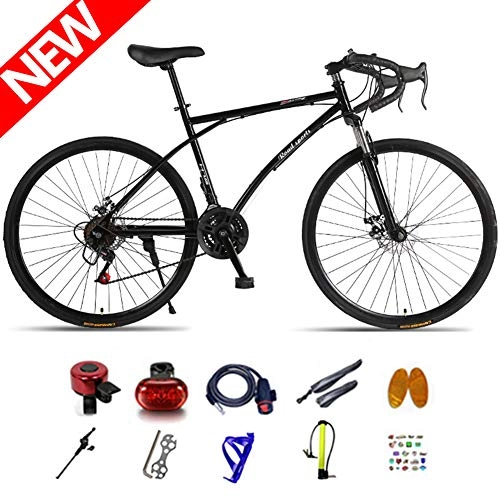 Road Bike : ATGTAOS Variable Speed Fixed Gear Bicycle, Road Bike, Mountain, Solid tire, 26 Inch 24 Speed, Shock Absorbing Front Fork, Dual Disc Brake, Student, Teenager, Female, Adult, Male, Black