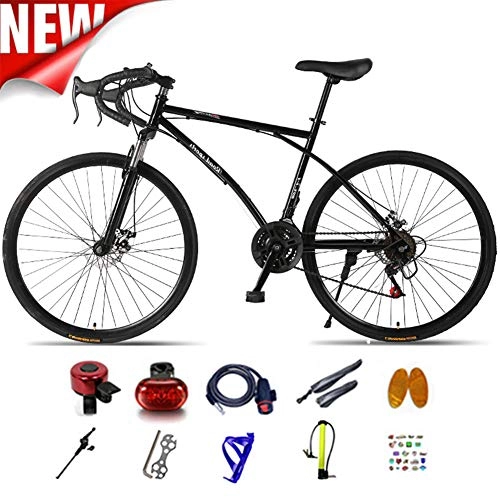 Road Bike : ATGTAOS Variable Speed Fixed Gear Bicycle, Solid tire, Road Bike, Mountain, 26 Inch 24 Speed, Shock Absorbing Front Fork, Dual Disc Brake, Student, Teenager, Female, Adult, Male, Black