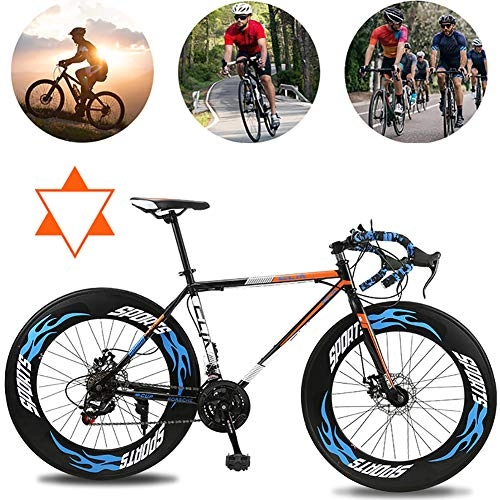 Road Bike : AURALLL 27-Speed Complete Bike Black Lightning Adult Ladies Men Unisex Road Bicycle Racing, Wheeled Double Disc Brake Bicycles, Orange