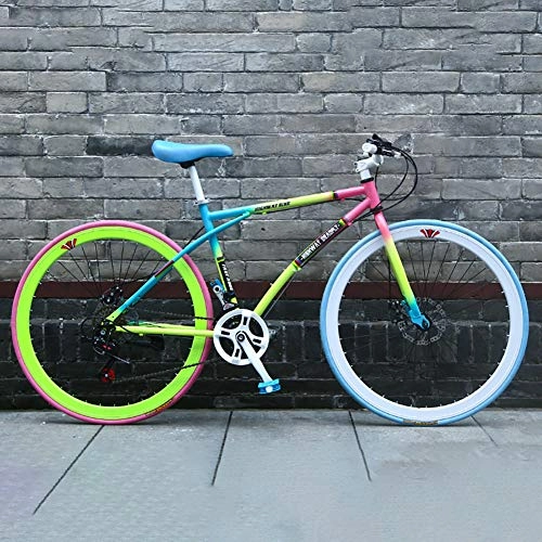 Road Bike : AURALLL Rainbow Commuter Bike Road Bicycle Racing, High-Carbon Steel Road Bike, 24-Speed Wheeled Double Disc Brake Bicycles for Race, Commute, Round Bike, Travel