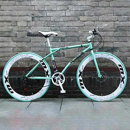 Road Bike : AURALLL Steel Frame Road Bike Adult-Only Road Bicycle Racing, 24 Speed Wheeled Road Bicycle Double Disc Brake Bicycle, Aluminum Stem Design, Soft Saddle, Mechanical Double Disc Brake, Green