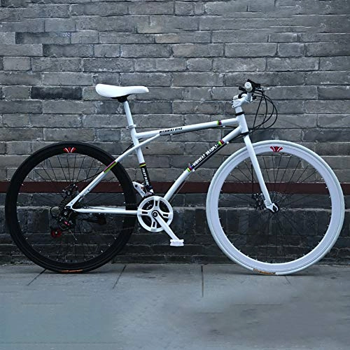 Road Bike : AURALLL Urban Commuter Road Bike Black Lightning, Double Disc Brake Bicycles Variable Speed Combination Kit, Aluminum Stem Design Soft Saddle, Silver
