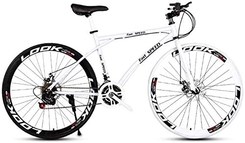 Road Bike : baozge Men s And Women s Road Bicycles 24-speed 26-inch Bicycles Adult-only High Carbon Steel Frame Road Bicycle Racing Wheeled Road Bicycle Double Disc Brake Bicycle (white)-L