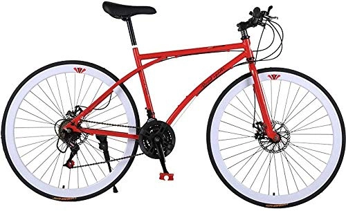 Road Bike : baozge Men s and Women s Road Bicycles 26-inch Bicycles Adult-only High Carbon Steel Frame Road Bicycle Racing Wheeled Road Bicycle Double Disc Brake Bicycles (Red)