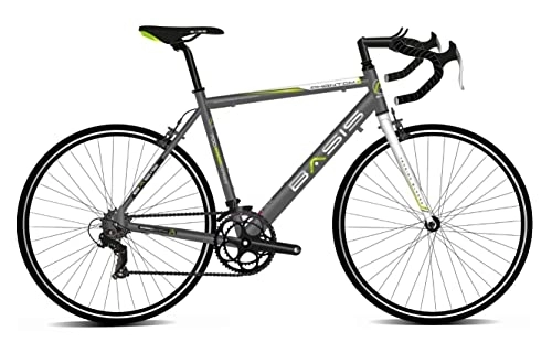 Road Bike : Basis Phantom Unisex ALLOY Road Bike, 700c Wheel, 14 Speed - Gloss Grey / Lime / White