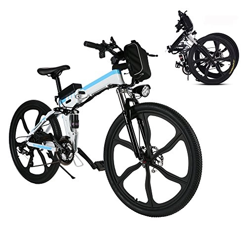 Road Bike : Beautytalk electric bicycle, folding bike, 26 inch folding e-bike, mountain bike with 250 W high speed brushless motor, folding e-bike, 36 V lithium battery, White