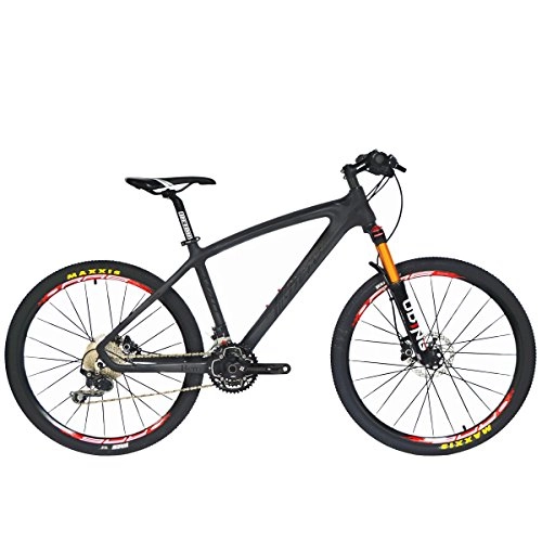 Road Bike : BEIOU Carbon Fiber Mountain Bike Hardtail MTB 10.65 kg SHIMANO M610 DEORE 30 Speed Ultralight Frame RT 26-Inch Professional Internal Cable Routing Toray T800 Carbon Hubs Matte (Matte Black, 17-Inch)