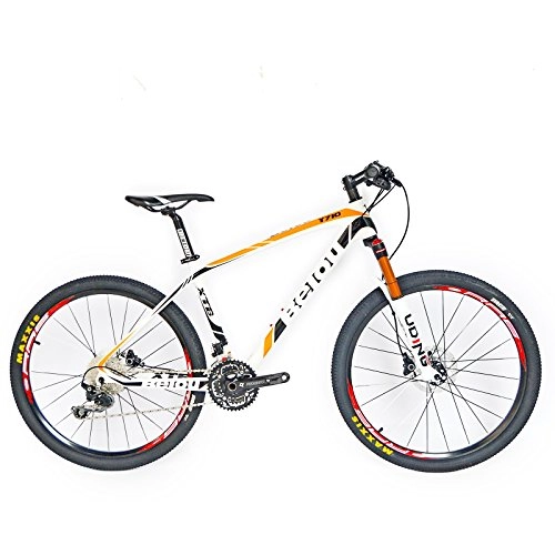 Road Bike : BEIOU Carbon Fiber Mountain Bike Hardtail MTB SHIMANO M610 DEORE 30 Speed Ultralight 10.65 kg RT 26 Professional Internal Cable Routing Toray T800 Carbon Hubs Glossy CB018 (White Orange, 17-Inch)