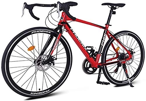 Road Bike : Bicycle 14 Speed Road Bike, Aluminum Frame City Commuter Bicycle, Mechanical Disc Brakes Endurance Road Bicycle, 700 * 23C Wheels, White (Color : Red)