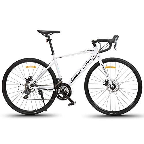 Road Bike : Bicycle 16 Speed Road Bike, Lightweight Aluminium Road Bike, Oil Disc Brake System, Adult Men City Commuter Bicycle, Perfect for Road Or Dirt Trail Touring, White (Color : White)