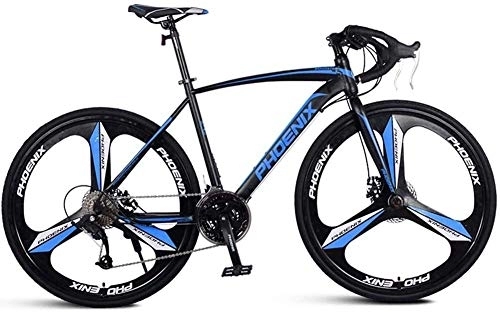 Road Bike : Bicycle Adult Road Bike, Men Racing Bicycle with Dual Disc Brake, High-carbon Steel Frame Road Bicycle, City Utility Bike, Blue, 21 Speed, Size:27 Speed (Color : Blue, Size : 27 Speed 3 Spoke)
