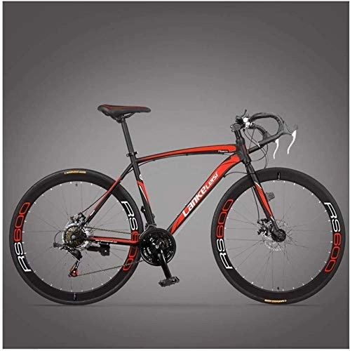 Road Bike : Bicycle Road Bike, Adult High-carbon Steel Frame Ultra-Light Bicycle, Carbon Fiber Fork Endurance Road Bicycle, City Utility Bike, 3 Spoke Black, 27 Speed, Size:21 Speed (Color : Red, Size : 21 Speed)