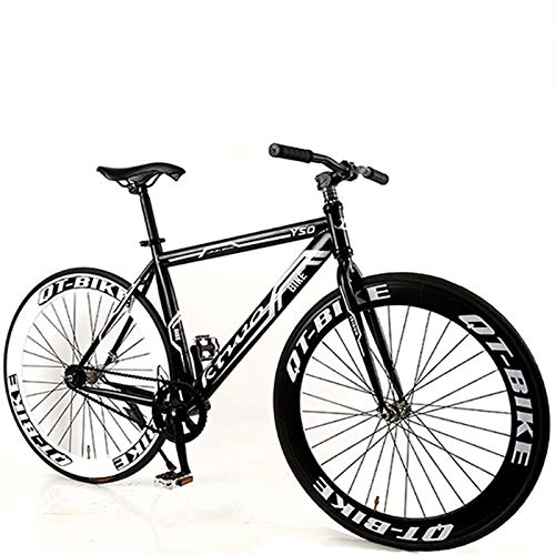 Road Bike : Bicycle Road Bike New Fixed Gear Muscle Frame Bending Adult Racing 26 Inch Single Speed 60 Knife Wheel (Color : Black white, Size : 26inch)
