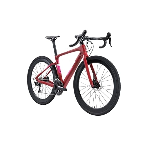 Road Bike : Bicycles for Adults Gravel Disc Brake Road Car 22-Speed Road Car Gravel Carbon Fiber Road Off-Road Vehicle 700 * 40c Wide Tire (Color : Red, Size : Medium)