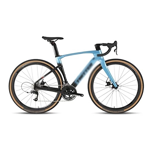 Road Bike : Bicycles for Adults Road Bike Disc Brake Fully Hidden Cable Carbon Fiber Handlebar use groupset (Color : Blue, Size : 22_48CM)