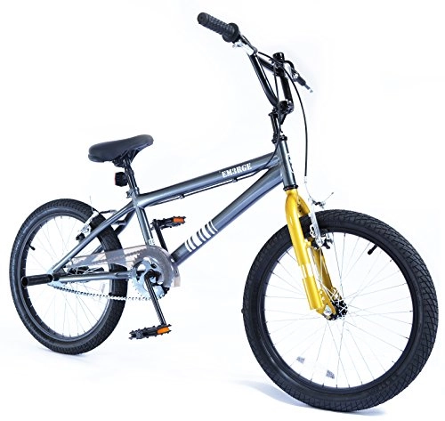 Road Bike : BIGFOOT 20" Em3rge BMX BIKE - Bicycle in SILVER & GOLD with Stunt Pegs