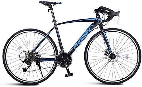 Road Bike : BIKE Bicycle Adult Bicycle Road Bike, Double Disc Brake Men's Racing High Carbon Steel Frame City Multi-Purpose Bicycle, Blue, 21 Speed