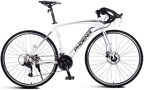 Road Bike : BIKE Bicycle Adult Bicycle Road Bike, Double Disc Brake Men's Racing High Carbon Steel Frame City Multi-Purpose Bicycle, White, 21 Speed