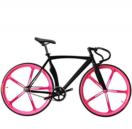 Road Bike : Bike Bike Mountain Bikes Exercise Bike for Home Bike Male and Female Bicycles Scimitar Muscle Fixie Bicycle Fixed Gear 52cm DIY Five Cutter Wheel Speed Road Bike Fixie-Black Pink