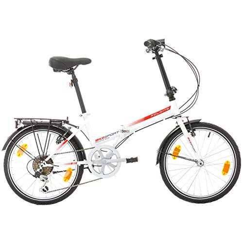 Road Bike : Bikesport FOLDING Bike 20 inch wheels Shimano 6 gears (White Gloss Red)