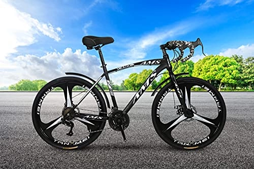 Road Bike : BLACK D-STAT® AMSTERDAM NS4 MEN / WOMEN 24 SPEED LOW CARBON STEEL 26 INCH WHEEL DOUBLE DISC BRAKE RACING ROAD BIKE / BICYCLE WITH MUD GUARDS AND TAIL LIGHT MEMORY FOAM SEAT