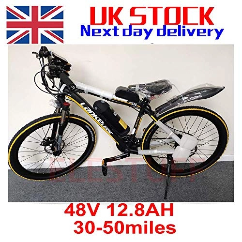 Road Bike : Black / Yellow 48V12.8AH 500W Electric Bike 26 '' Ebike 27 Speed for adult