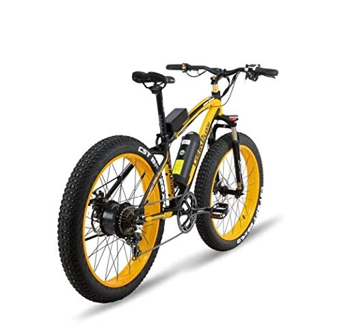 Road Bike : BNMZX Electric folding bicycle, mountain bike, adult power electric car 26 inch Panasonic lithium battery snow bicycle, Yellow-48V10ah