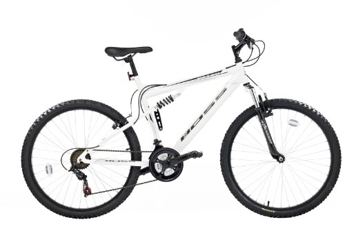 Road Bike : Boss Astro Mens' Mountain Bike White, 26" inch alloy frame, 18 speed front and rear v type brake lightweight black alloy rims