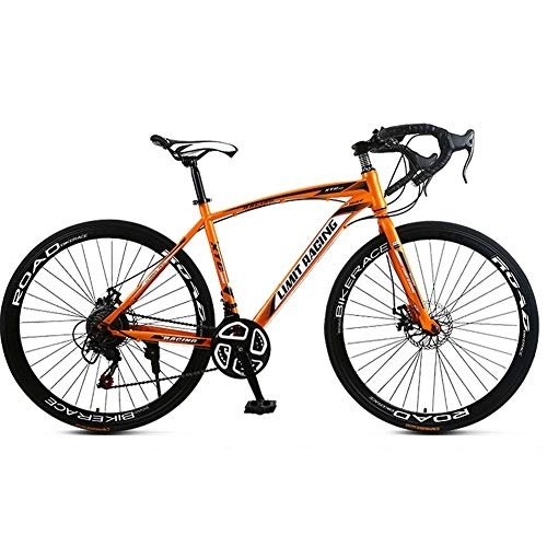 Road Bike : Carbon Road Bike, Full Suspension Road 700C Wheel Bike, 21 Speed Disc Brakes, Road Bicycle for Men And Women, Orange