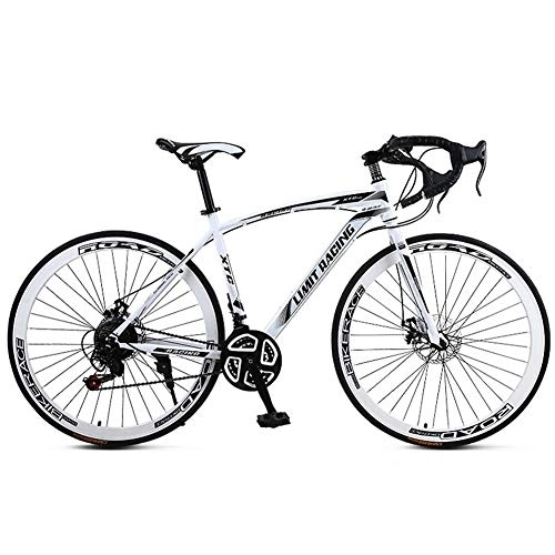 Road Bike : Carbon Road Bike, Full Suspension Road 700C Wheel Bike, 21 Speed Disc Brakes, Road Bicycle for Men And Women, White