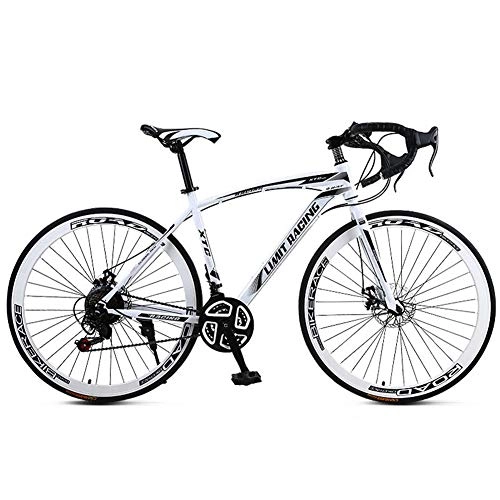 Road Bike : Carbon Road Bike, Full Suspension Road 700C Wheel Bike, 21 Speed ​​Disc Brakes, Road Bicycle for Men And Women, White