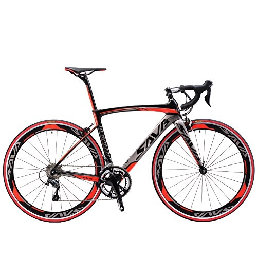 Road Bike : Carbon Road Bike, Sava Carbon Road Bike Carbon Fiber Wheelset 700C Shimano Bike Chain 470020Connection Updated Version, red, 50 (EU)